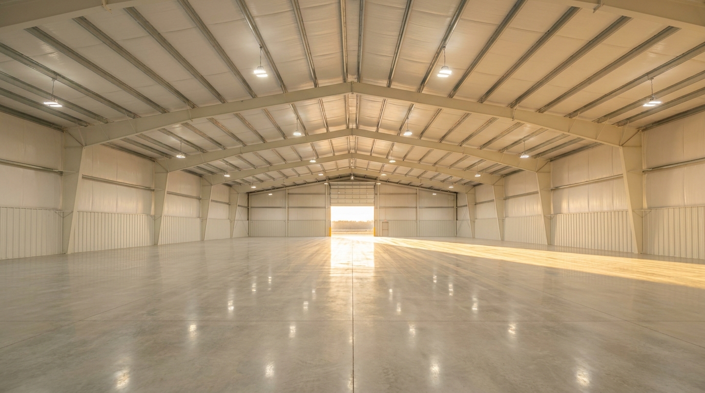 Interior of industrial unit showing 24 foot clear ceiling height, column-free open span